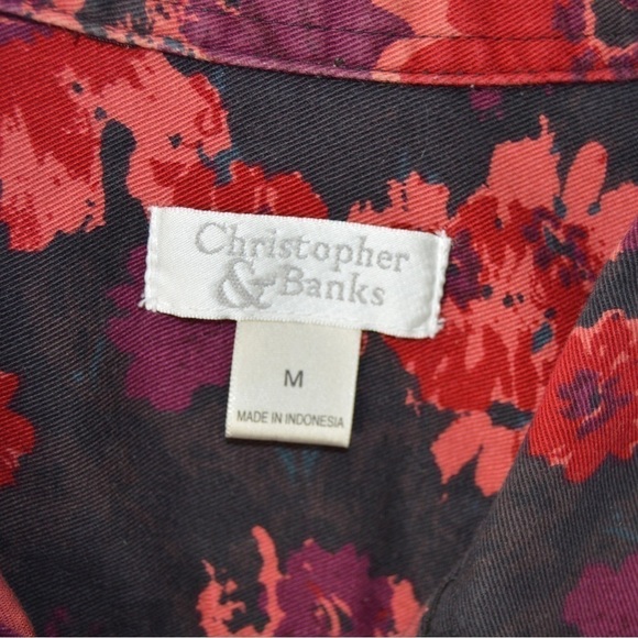 Christopher & Banks Floral Button‎ Front Lightweight Denim Blazer Pockets Medium - Picture 6 of 9